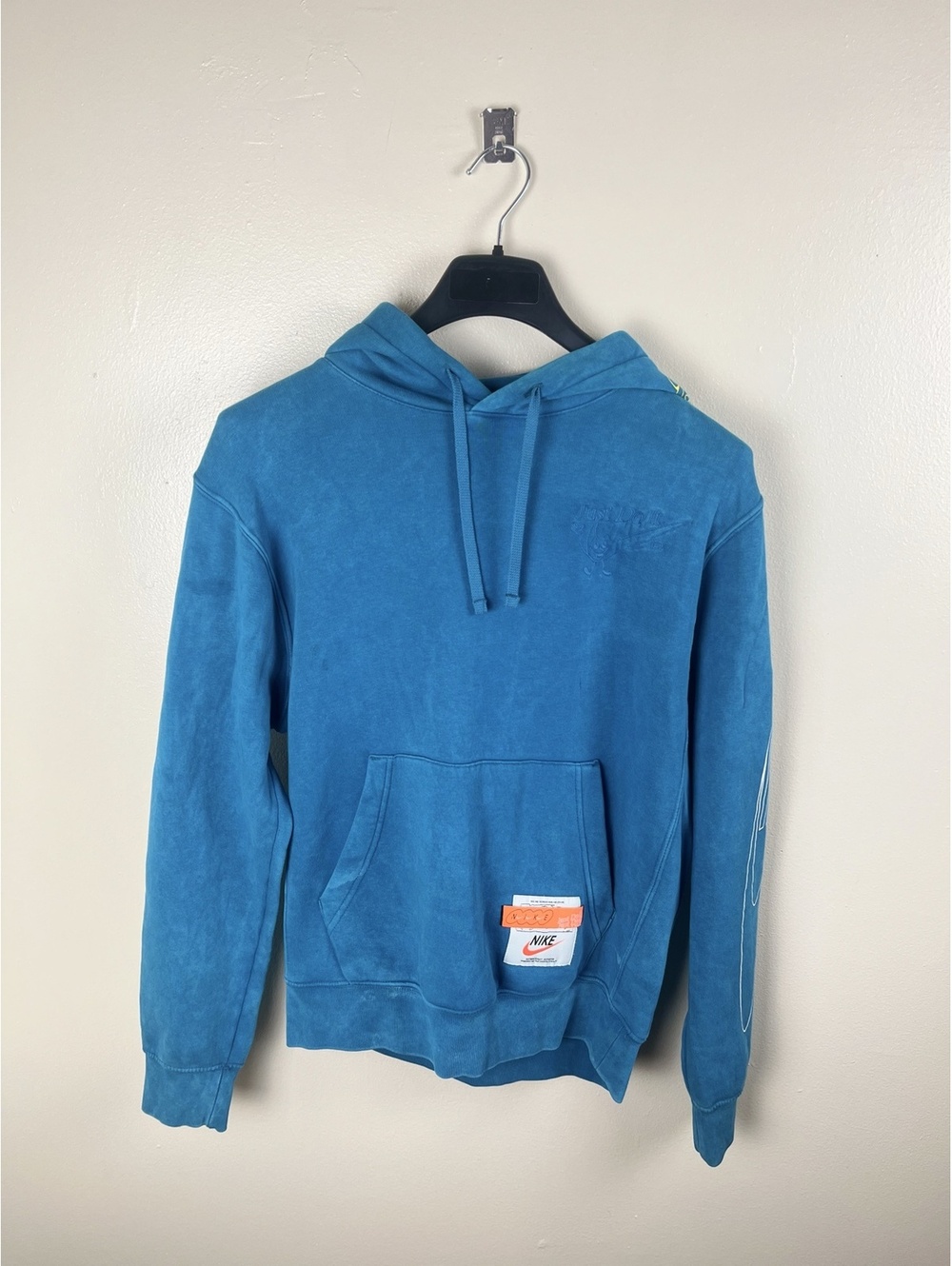 Nike Sportswear Just Do It Hoodie Mens Small Teal Blue Graphic Pullover